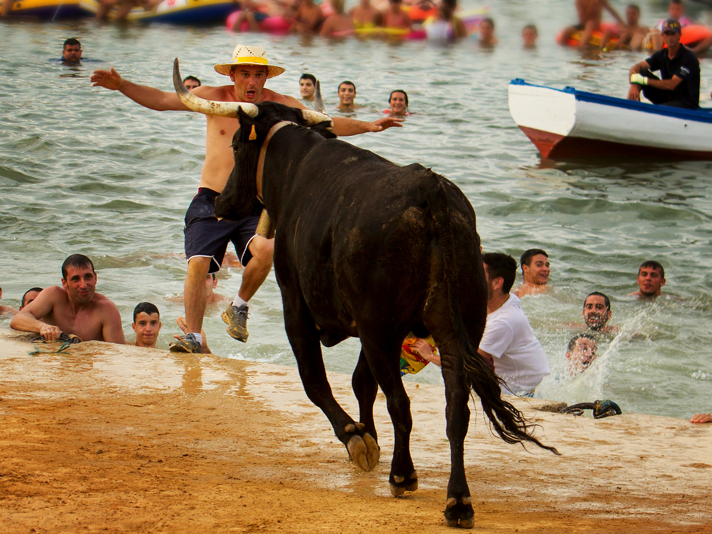 Beachlife einmal anders: Wer den Stier reizt, muss manchmal unfreiwillig baden