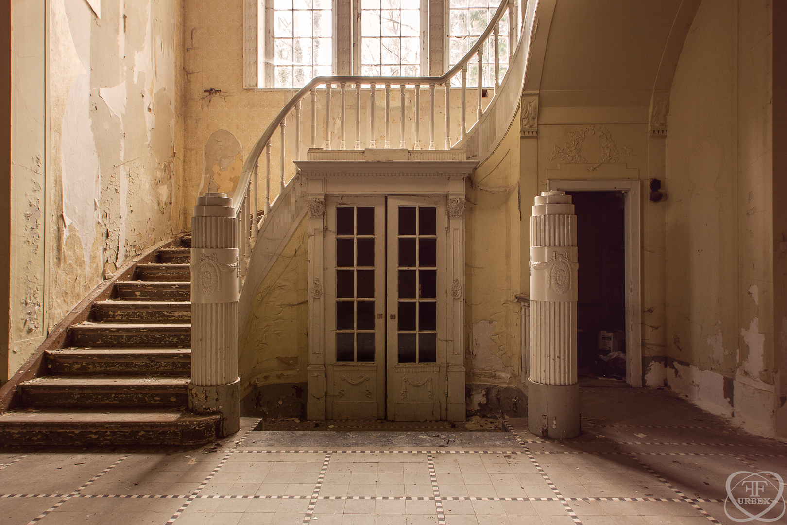 beautiful stairs in an abandoned castle