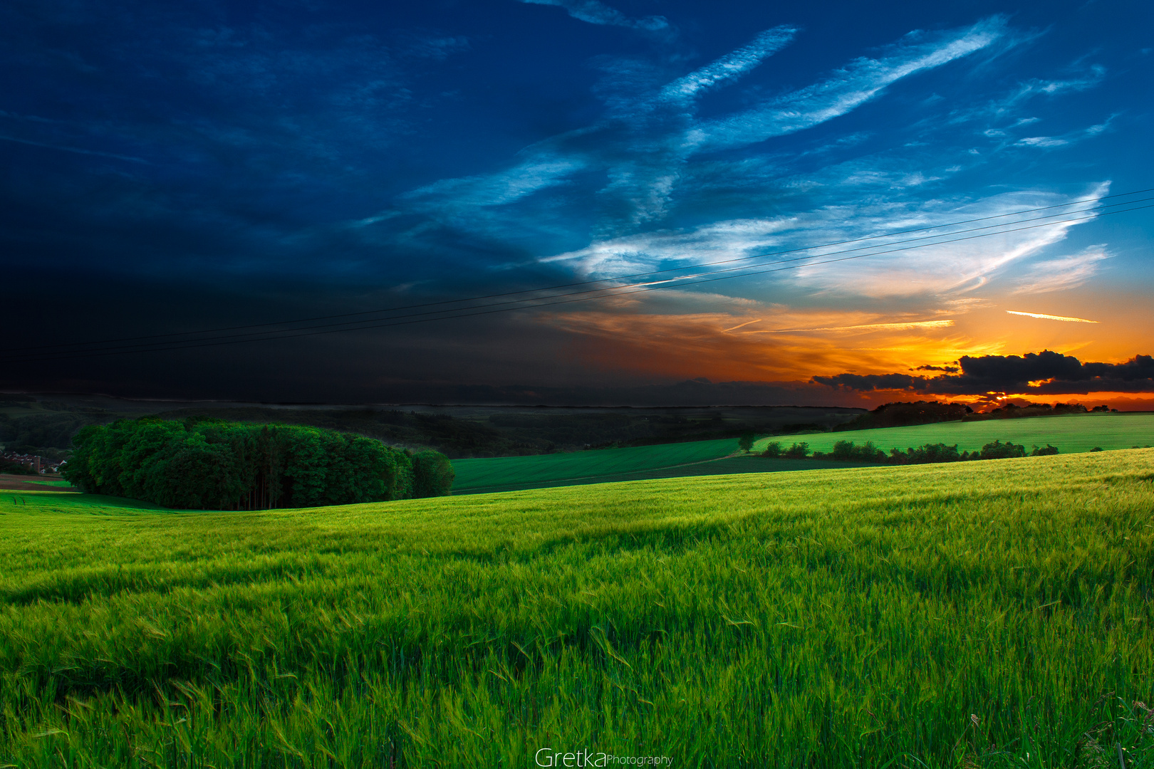 Beautiful sunset on field