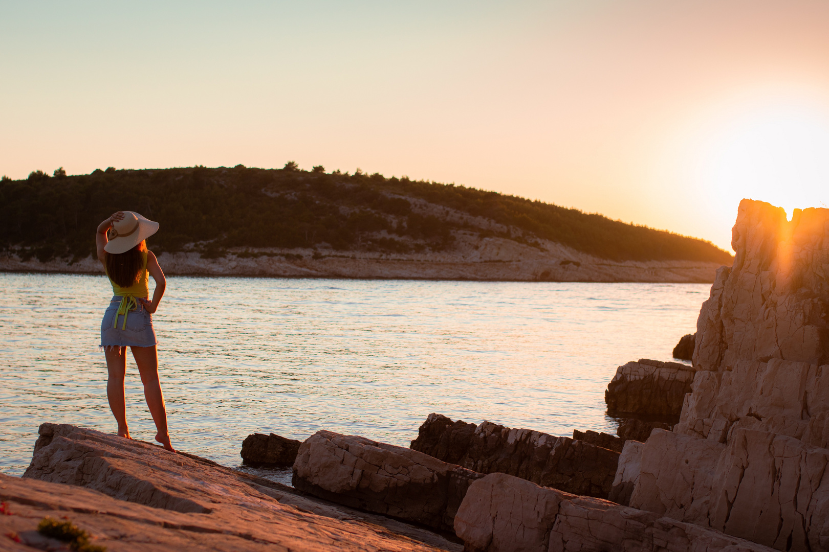 Beautiful sunset on the Hvar island in Croatia