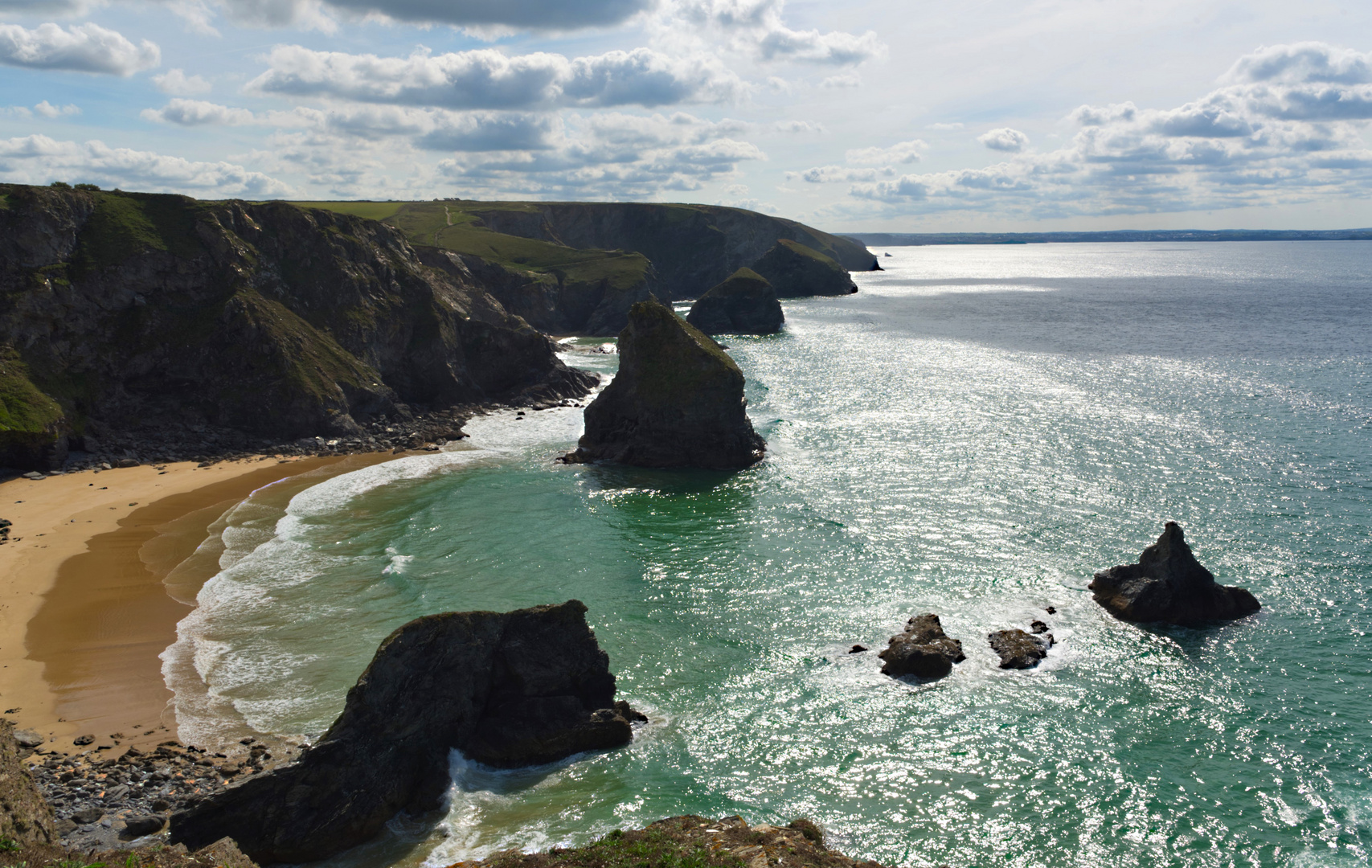 Bedruthan Steps an der Küste von Cornwall