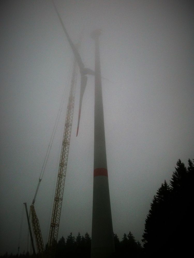 Bei Nebel und einbrechender Dämmerung