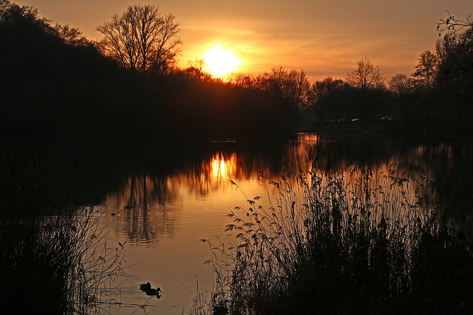 beim Sonnenuntergang gespiegelt