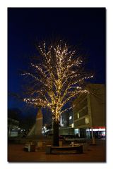 beleuchteter Baum vor dem Lünen Rathaus im Februar 2017