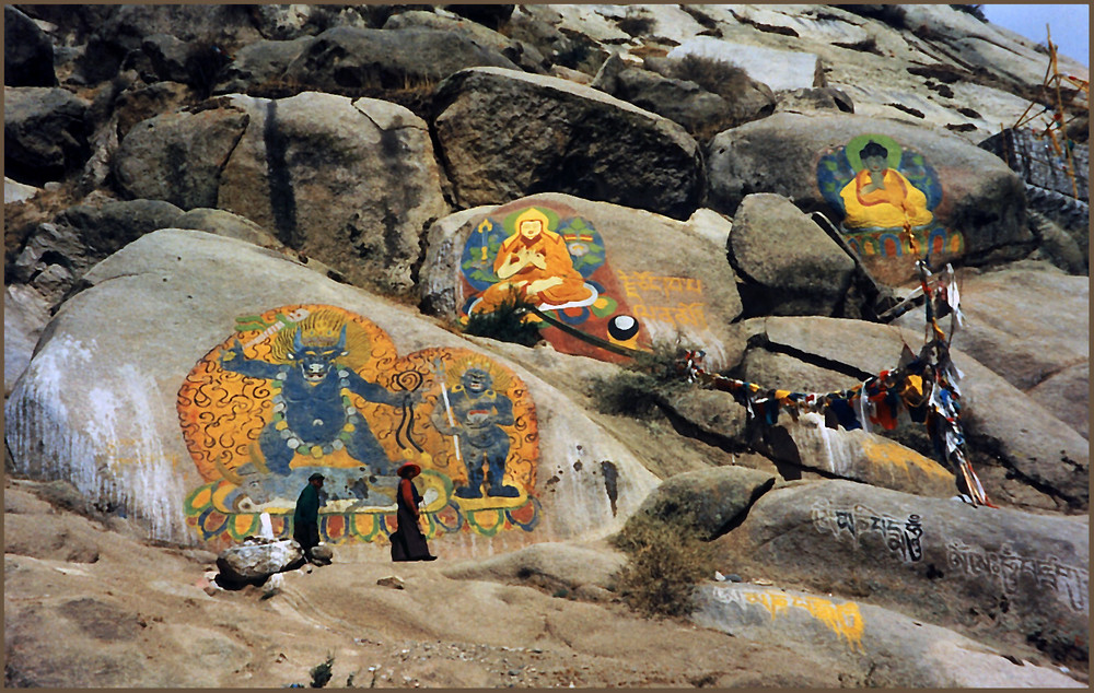 Bemalte Felsen, Kloster Drepung, Lhasa Tibet