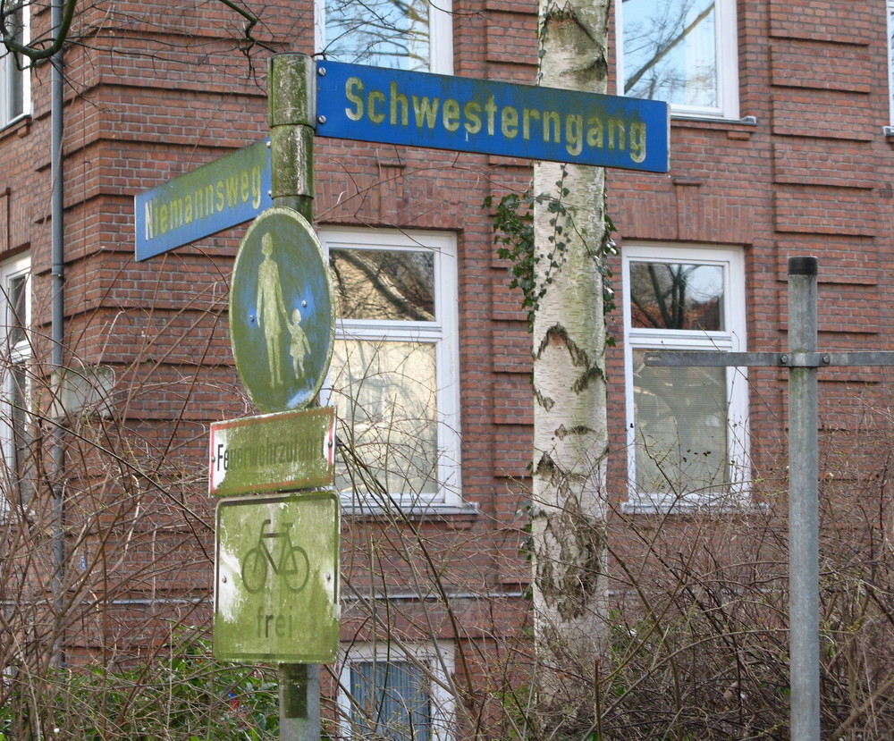 Bemoostes Straßenschild in Kiel