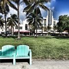 Bench in the Lummus Park next to Ocean Drive in South Beach Miami