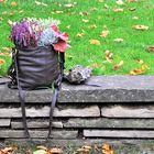 Bepflanzte Tasche als  Herbstdekoration