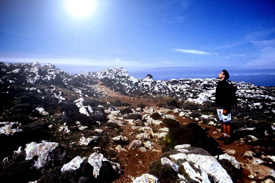 Berg mit Sonne und Mensch