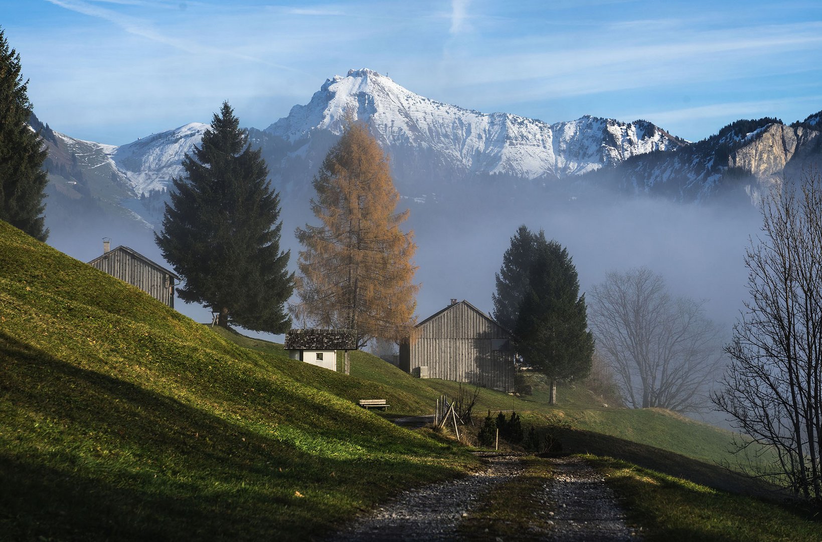 Berggut mit Nebel