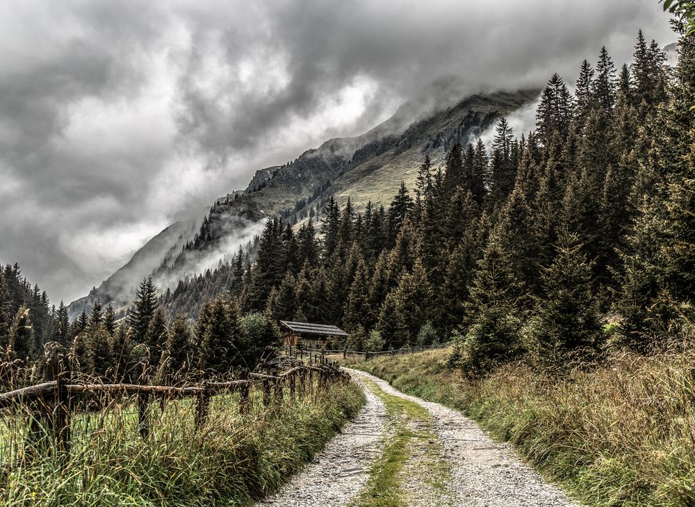 Berghütte im Nebel