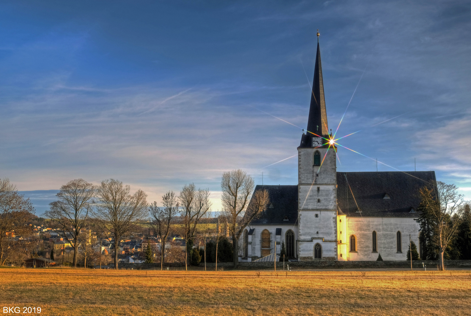 Bergkirche Schleiz in der tiefstehenden Abendsonne 