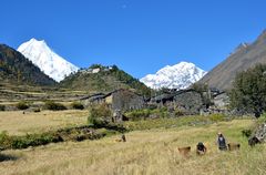 Bergpanorama von Lho im Manaslu-Gebiet