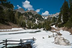 Bergsee auf 1800 M.ü.M immer noch mit Eis und Schnee bedeckt.