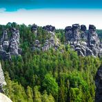 Bergspitzen zwischen Baumspitzen