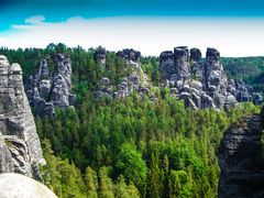 Bergspitzen zwischen Baumspitzen