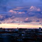 Berlin Mitte im Sonnenuntergang mit Vogelschwarm