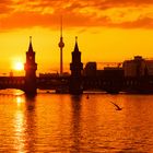 Berlin - Skyline im Sonnenuntergang / Oberbaumbrücke