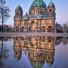 Berliner Dom im März-Pfützenspiegel 