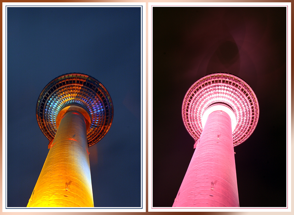 Berliner Fernsehturm in verschiedenen Farben