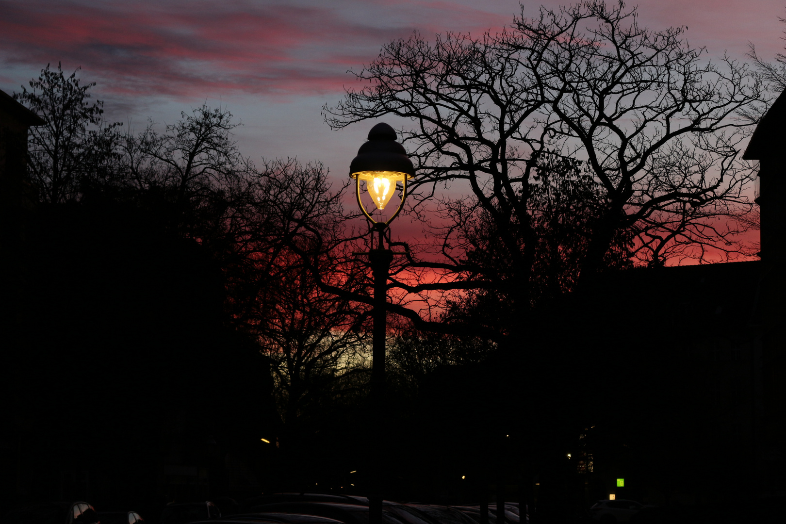 Berliner Gaslaterne im Morgenrot 