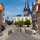 BERNBURG. TALSTADT. BLICK AUF MARIEN- UND NIKOLAI-KIRCHE IM HINTERGRUND