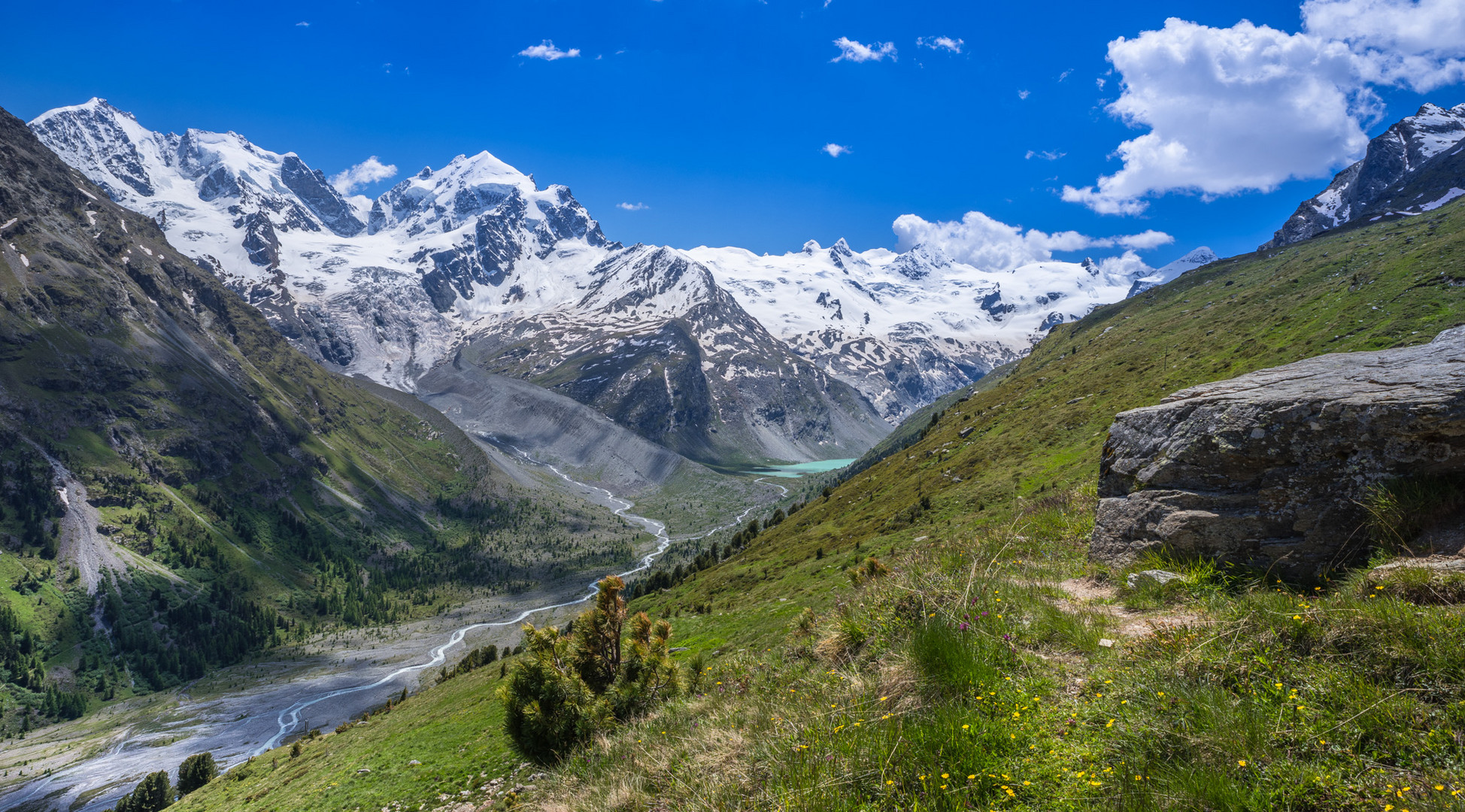 Bernina-Gruppe mit dem oberen Rosegtal