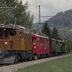 Bernina Krokodil RhB 182 und Bernina Triebwagen RhB 35 auf der MOB bei Rougement VD