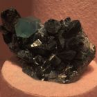 Beryl on smoky quartz @ Mineralogische Museum Hamburg