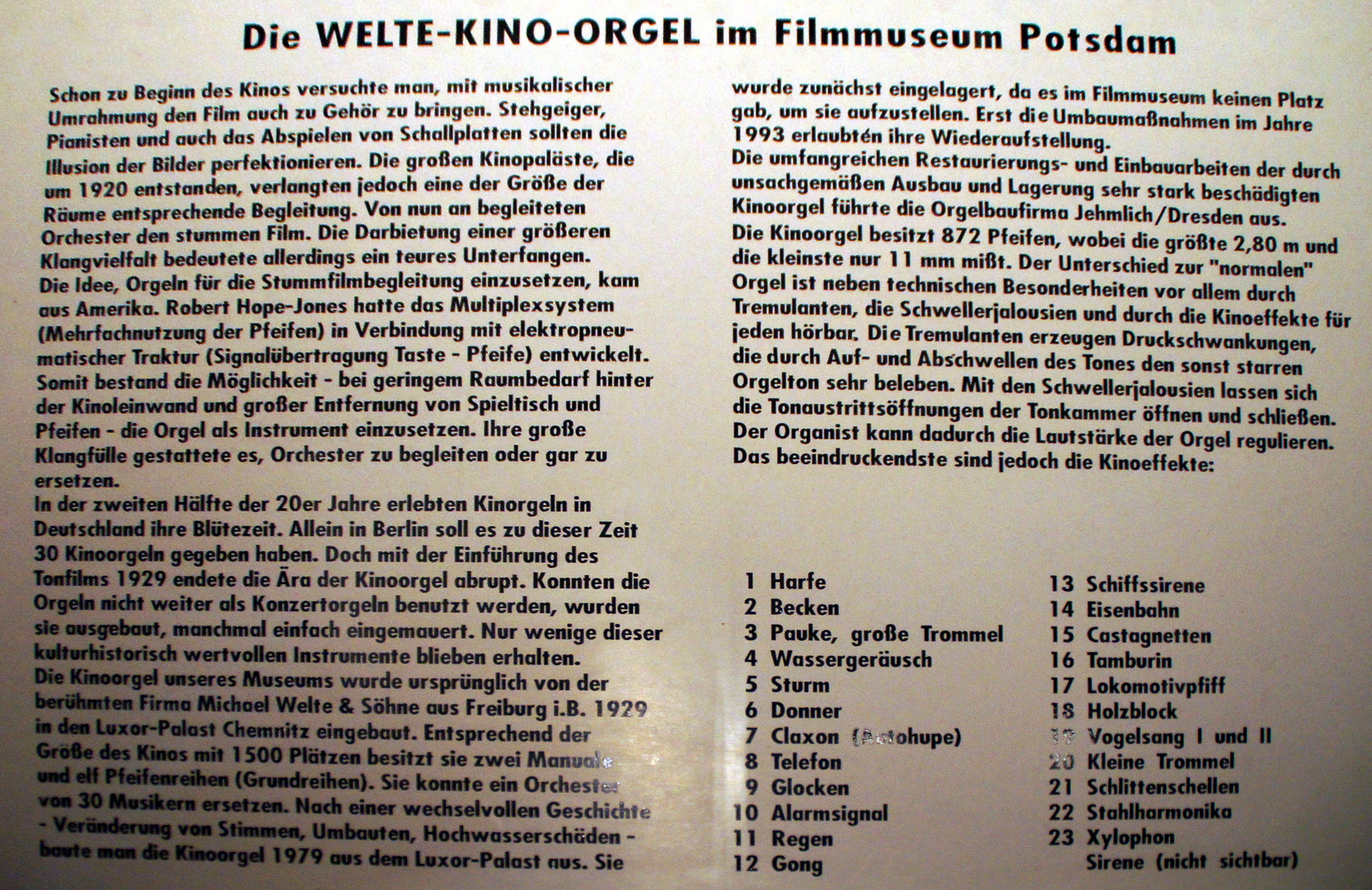 Beschreibung der Welte-Kino-Orgel