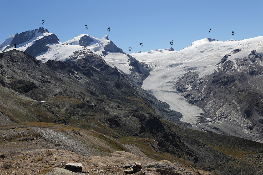 Beschriftungen der Berge 4000er im Wallis für Freunde die das interessiert.