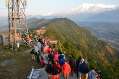 Betrieb auf dem View Point von Sarangkot am frühen Morgen