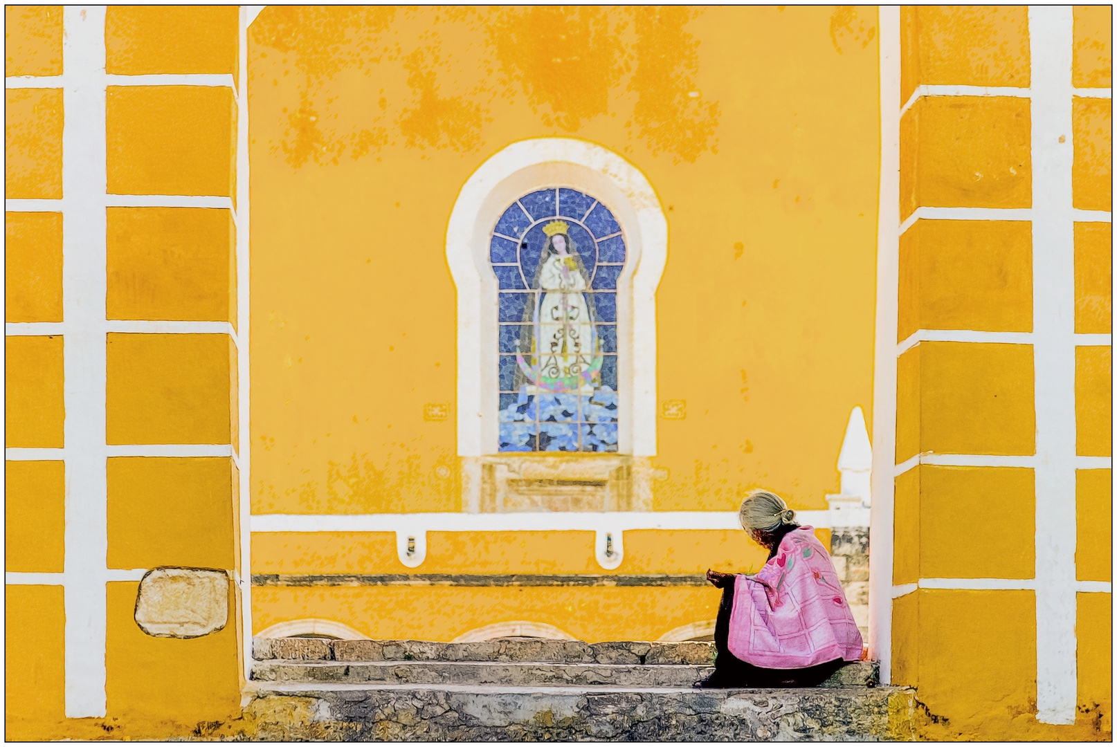 Bettlerin vor dem Fenster der Madonna von Guadalupe