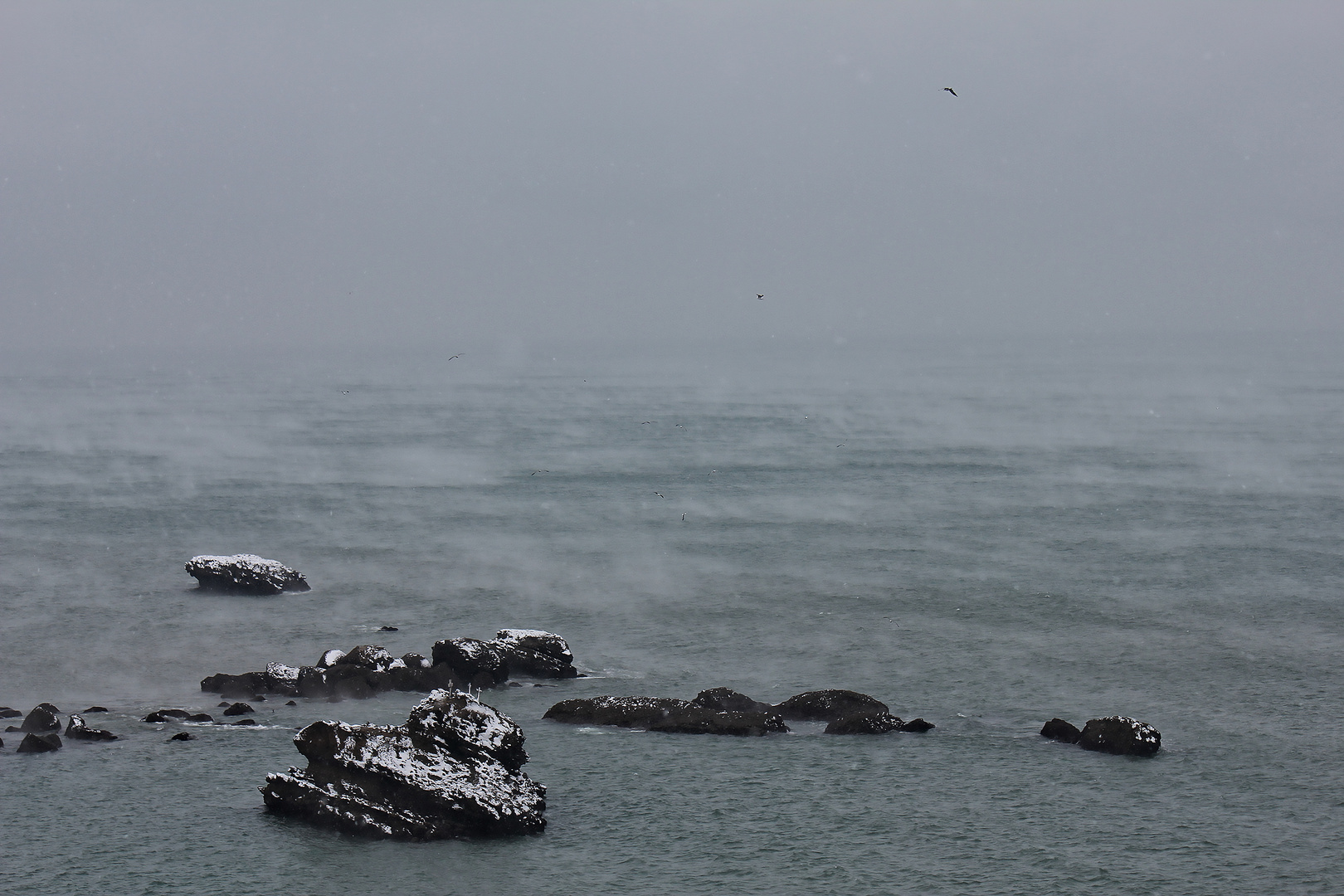 Biarritz neige: la mer fûme...