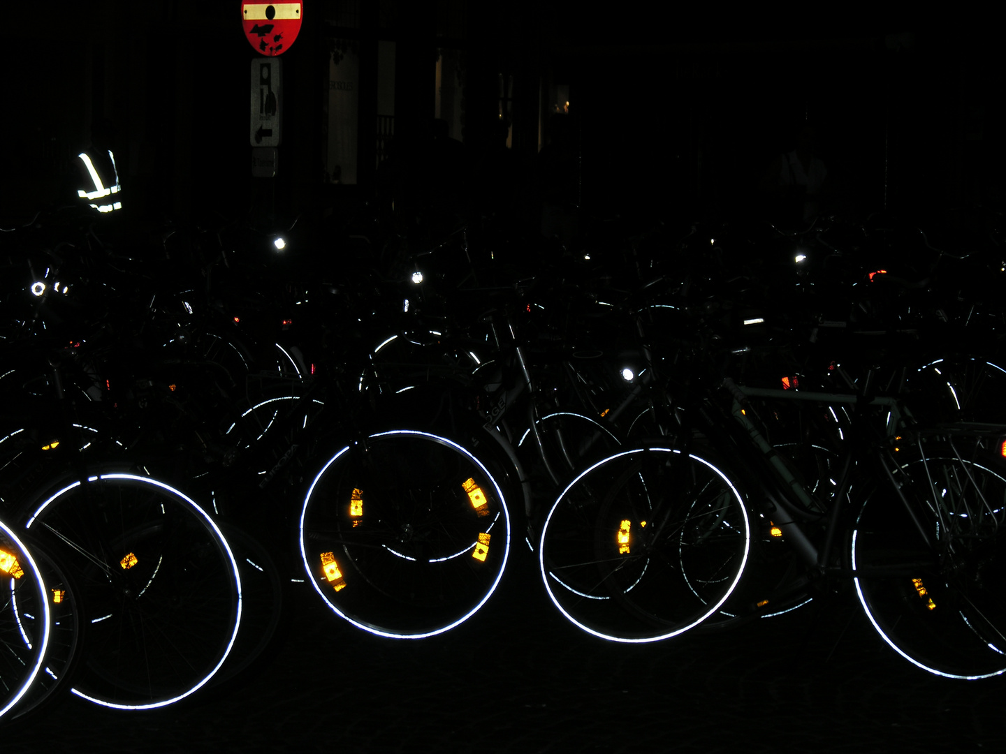 Bicycle park at night in Brugge