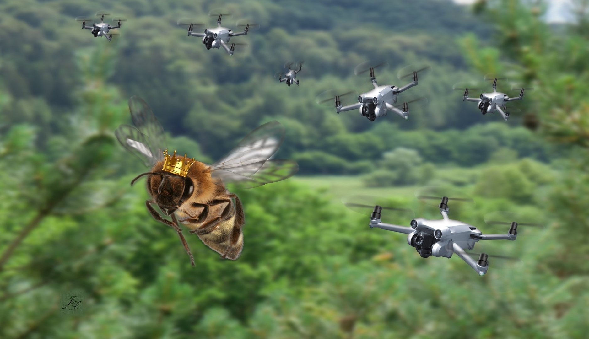 Bienenhochzeit mit Drohnenflug