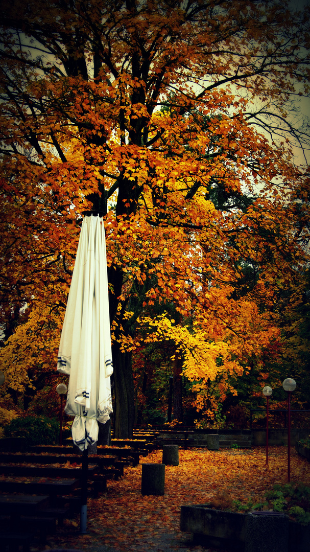 Biergarten im Herbst