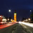 Big Ben and Westminster Bridge at night.