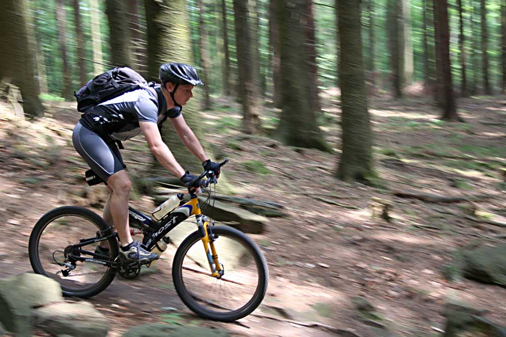 Biker im Wald by Elmar Hartje