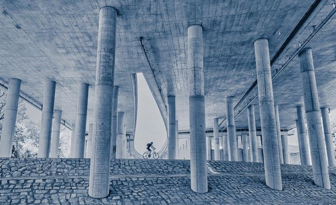 biker under highway