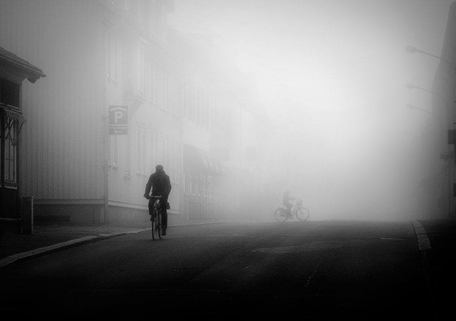 Bikers in the fog