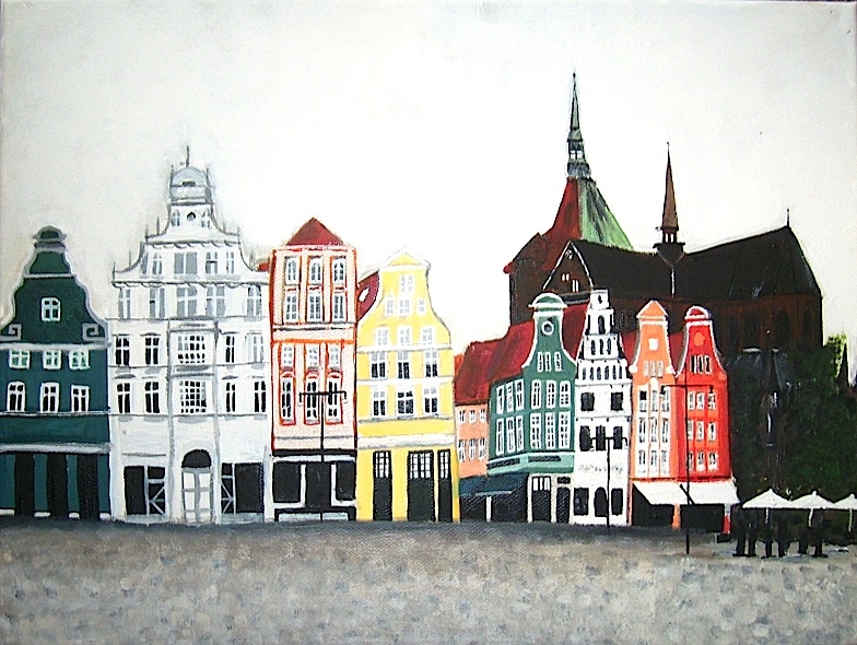 Bild Neuer Markt in Rostock, gemalt 2012 von Sandra Scheffler (SunnyDesign), Acryl, 40x30