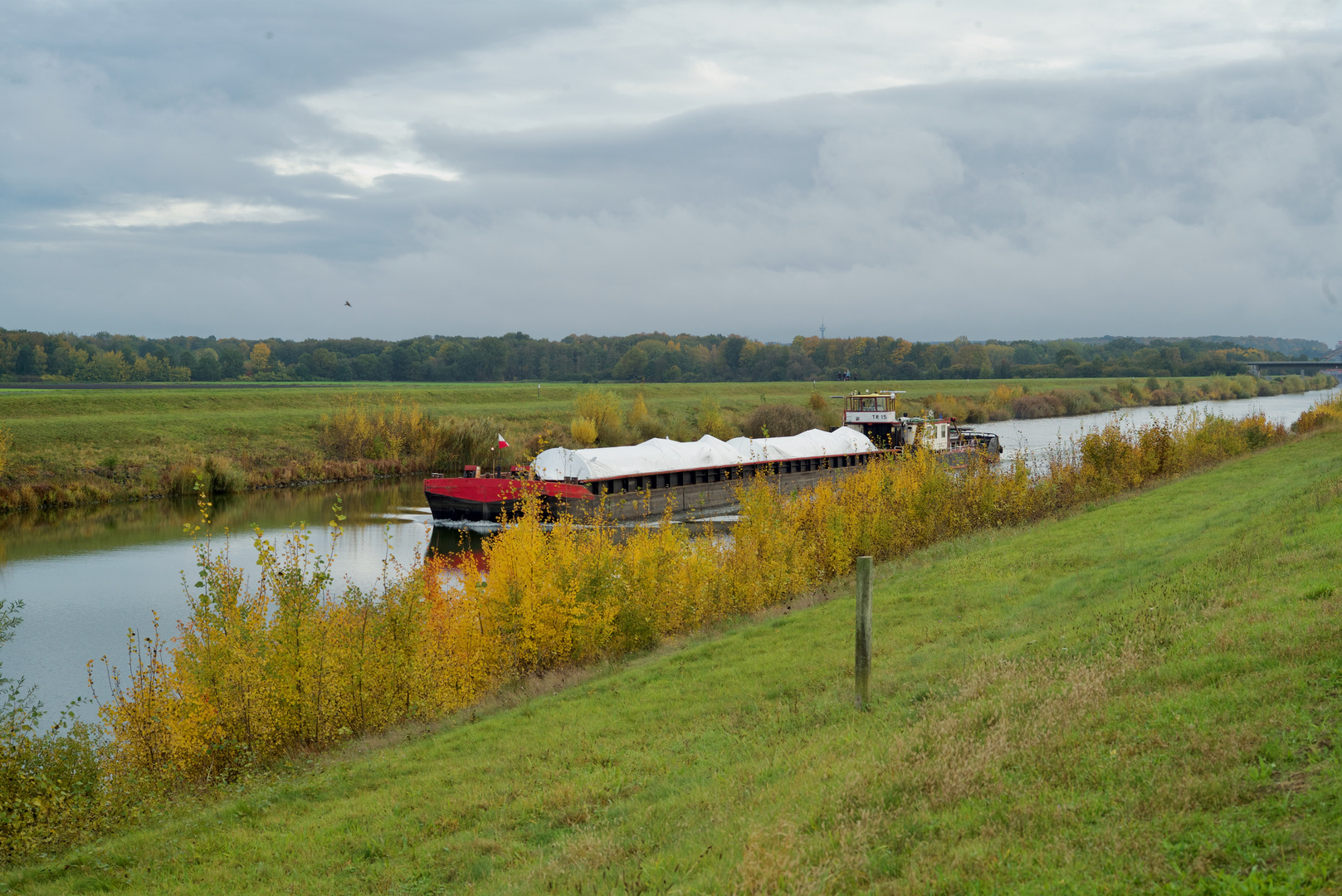 Binnenschiff im Herbst