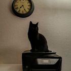 black panther on black printer under black clock