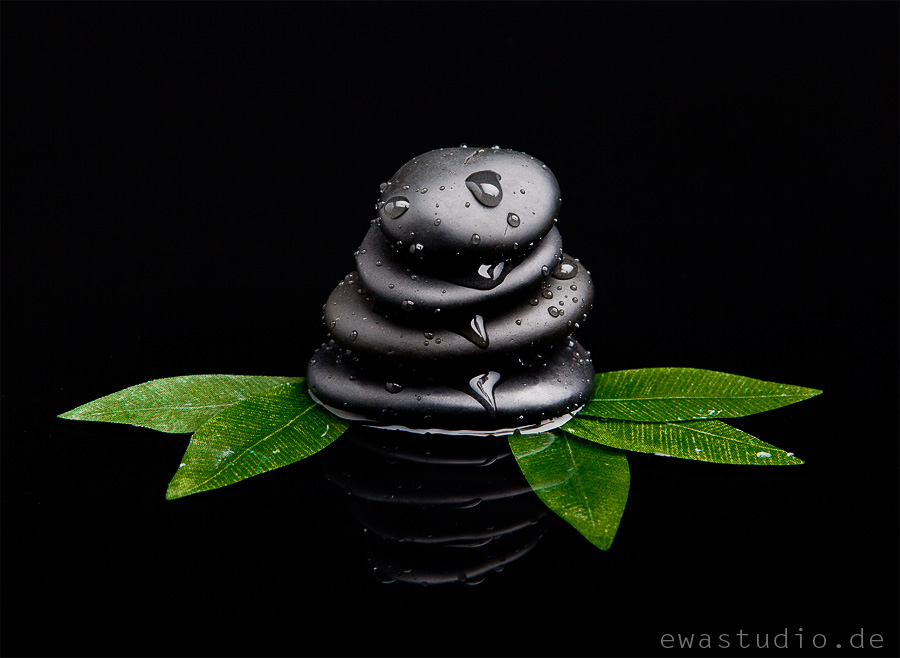 black stones and green leaves