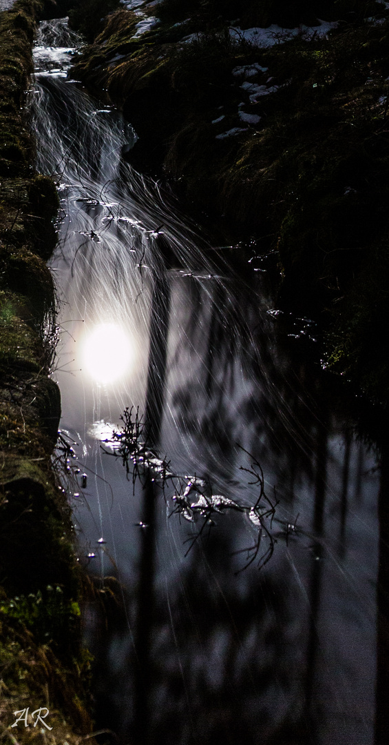 Blasen im Wasser bei Mondschein