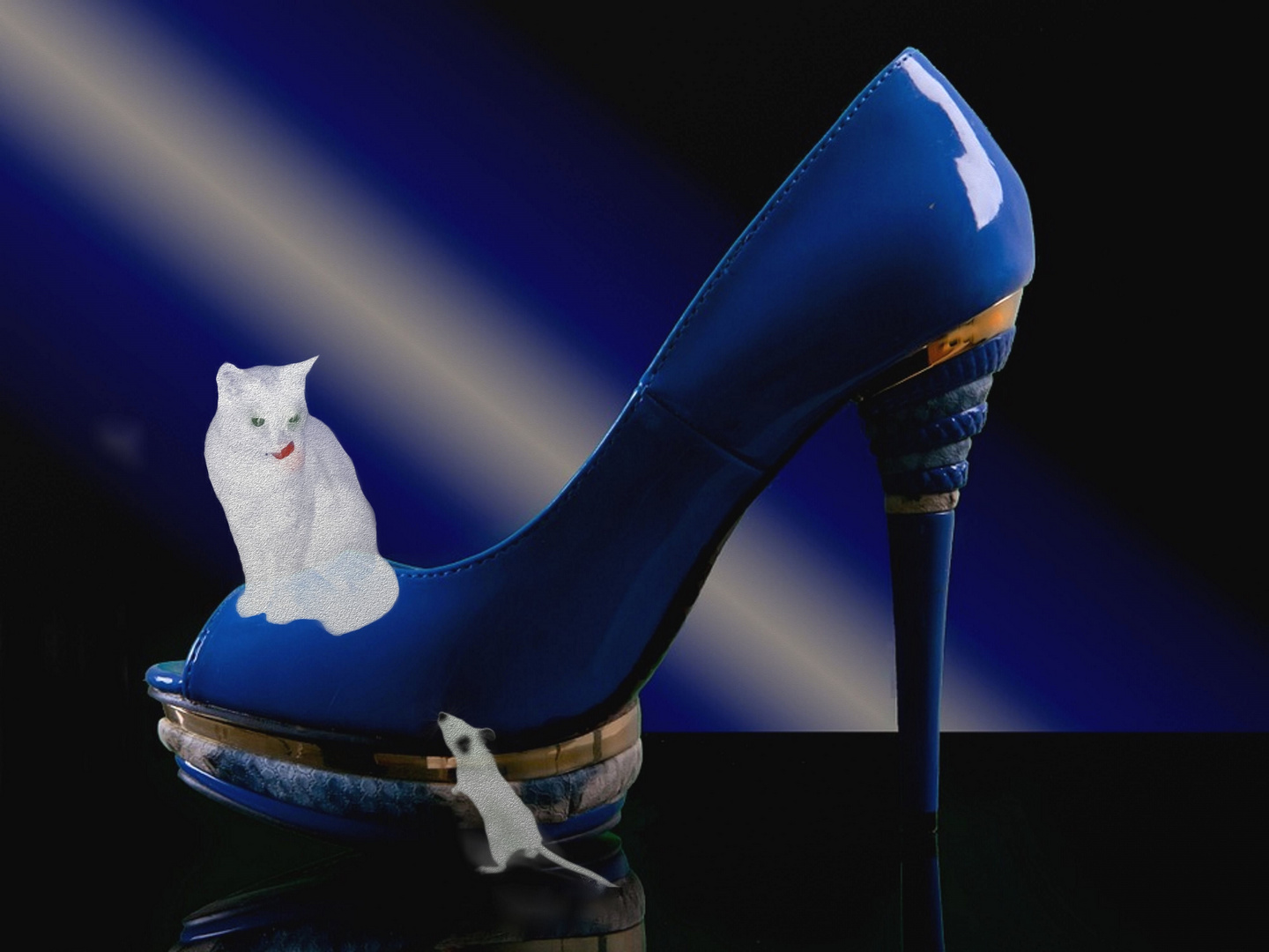 Blau Frauenschuh Katze Weiße Maus