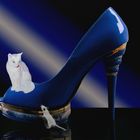 Blau Frauenschuh Katze Weiße Maus