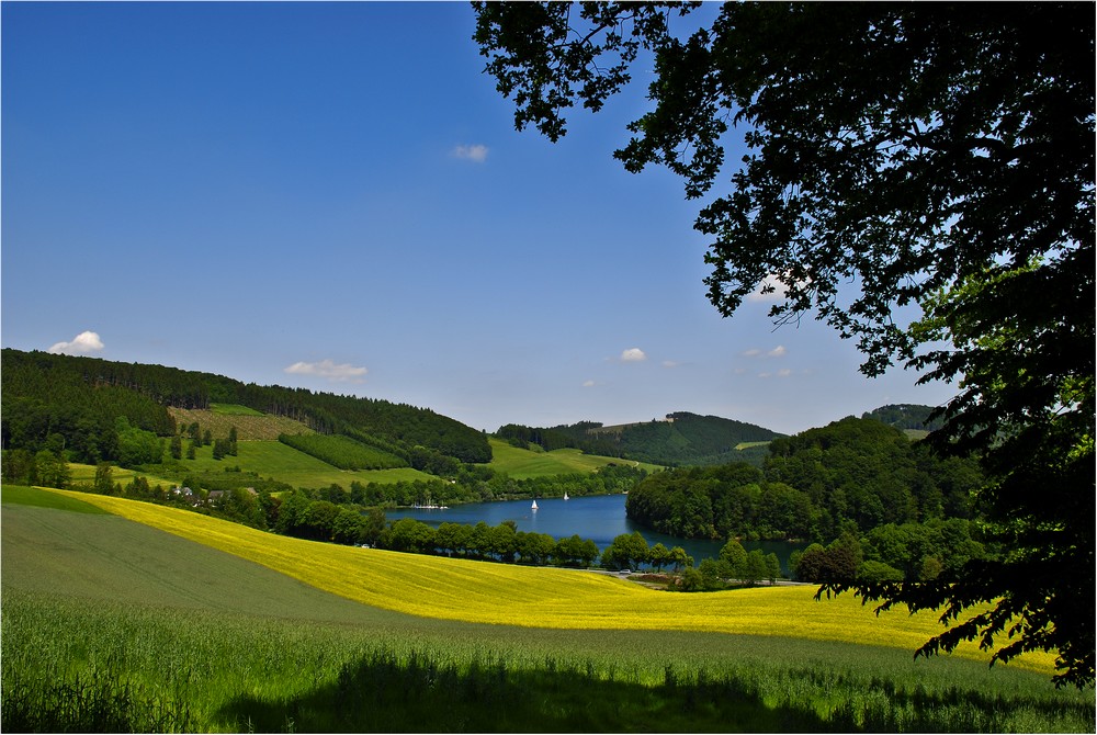 Blau, grün, gelb