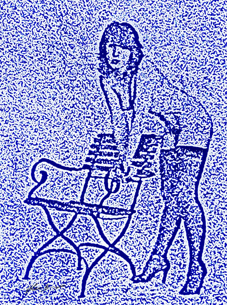 Blaue Dame mit Stuhl
